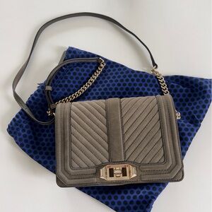 Rebecca Minkoff Suede Chevron Quilted Love Crossbody Bag in Olive Green